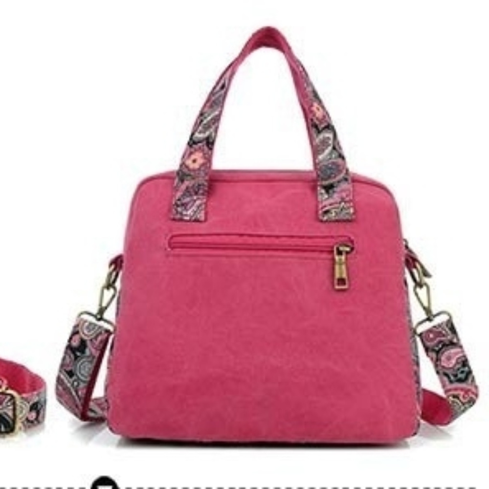 NEW Rose Pink Paisley Canvas Tote Shoulder Bag - Picture 2 of 7